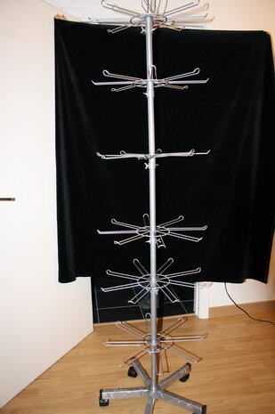 display merry-go-round with wheels and hooks