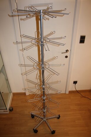 display merry-go-round with wheels and hooks